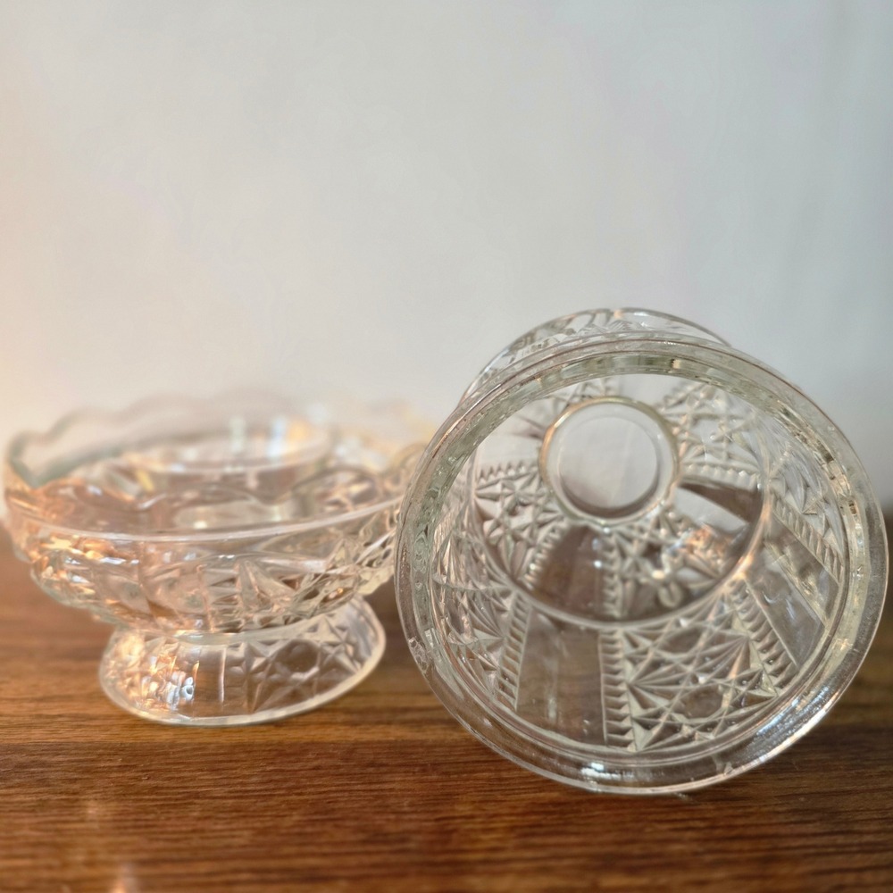 Vintage Indiana Crystal Clear Glass "Stars and Bars" fairy lamp tea light - Picture 2 of 4